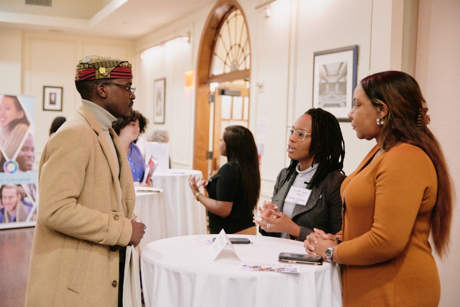Two female recruiters speaking with a Columbia undergraduate student at the 2023 Diversity Recruiting Showcase